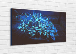 MODERN PAINTING Author's photo on furnishing canvas - Abstract art - Flowers on blue